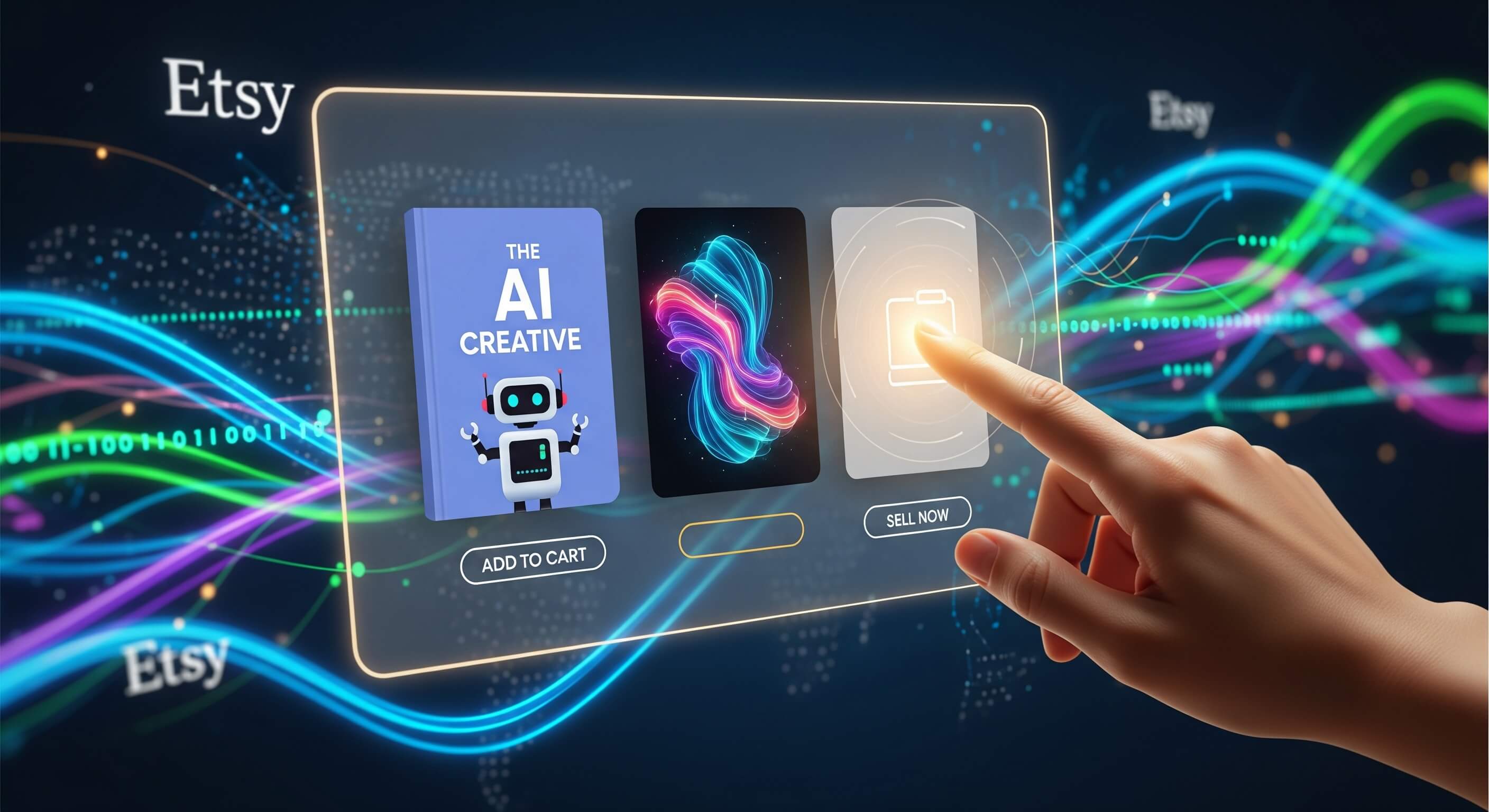 Illustration of AI artwork displayed in an online marketplace