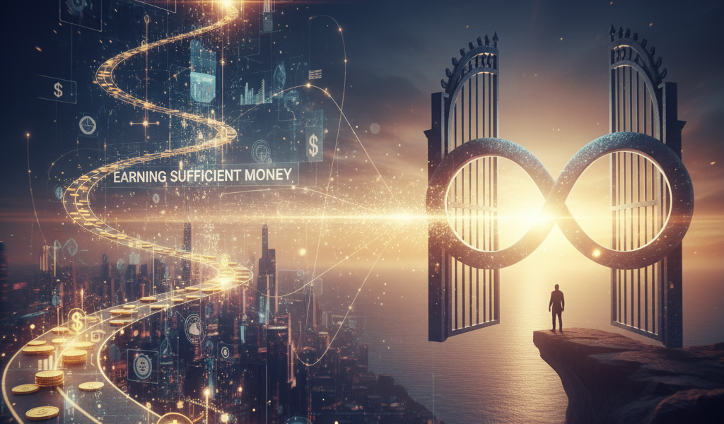 Illustration of a glowing path leading toward an infinity symbol