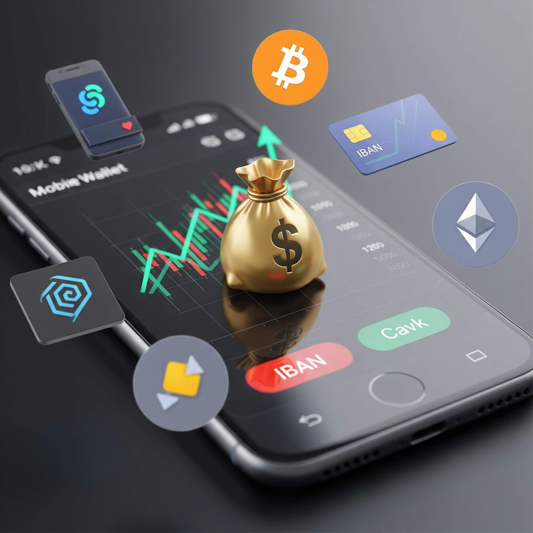 Illustration of a smartphone surrounded by reward and payment symbols