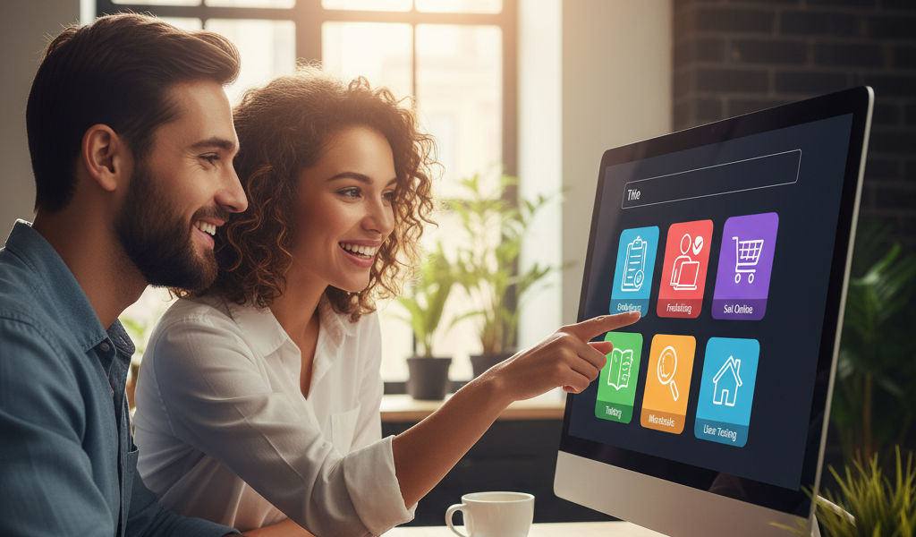 Pessoas exploram plataformas digitais em uma tela