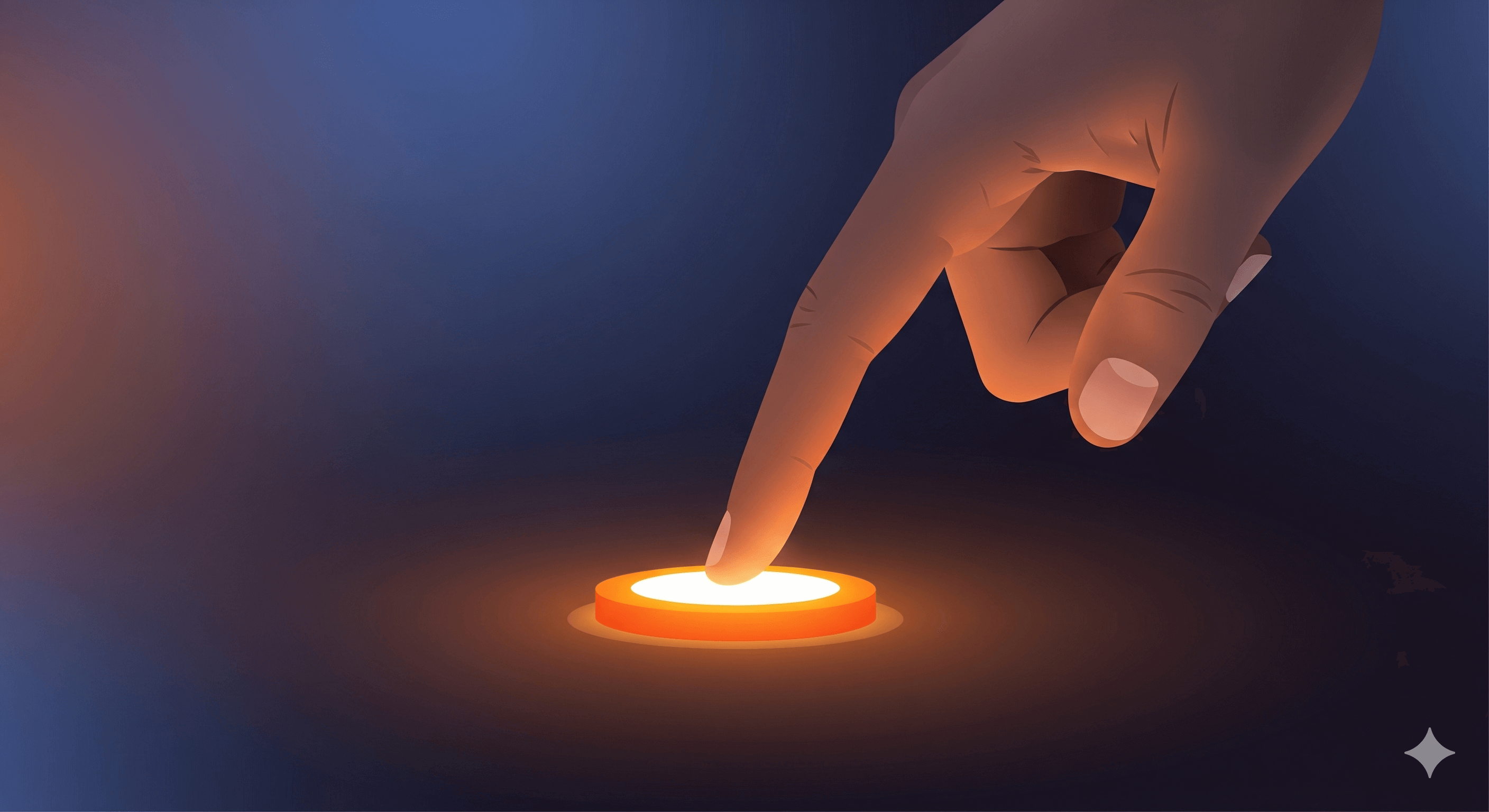 Um dedo pressiona um botão luminoso